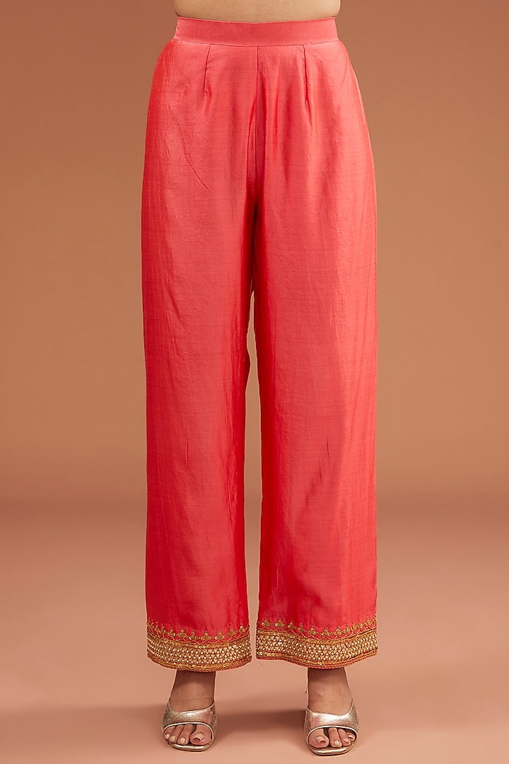 Coral Spun Silk Marori Gota Patch Work Kurta Set by SURBHI SHAH at Pernia's Pop Up Shop
