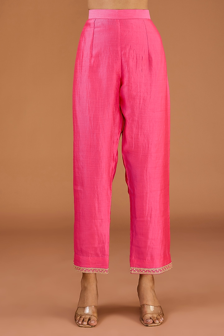 Strawberry Pink Pure Spun Silk Cutdana Work Kurta Set by SURBHI SHAH at Pernia's Pop Up Shop