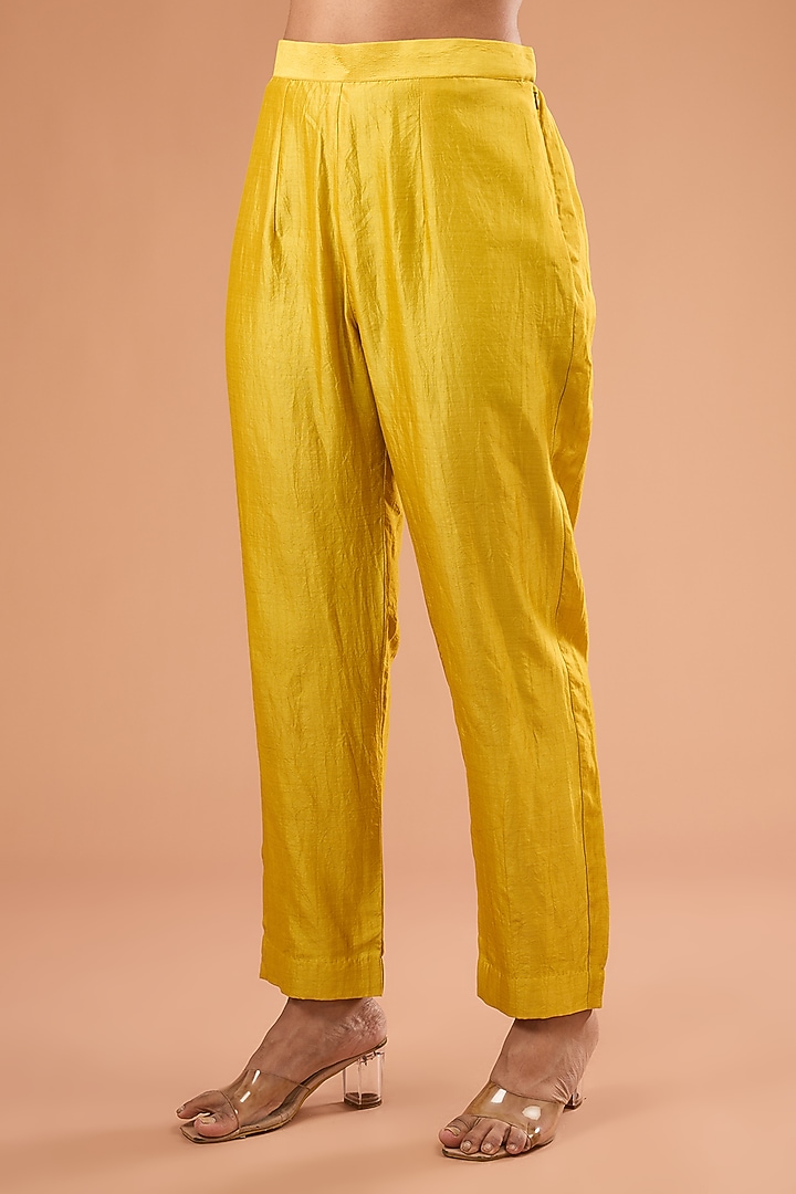 Yellow Spun Silk Angrakha Wedding Anarkali Set by SURBHI SHAH at Pernia's Pop Up Shop