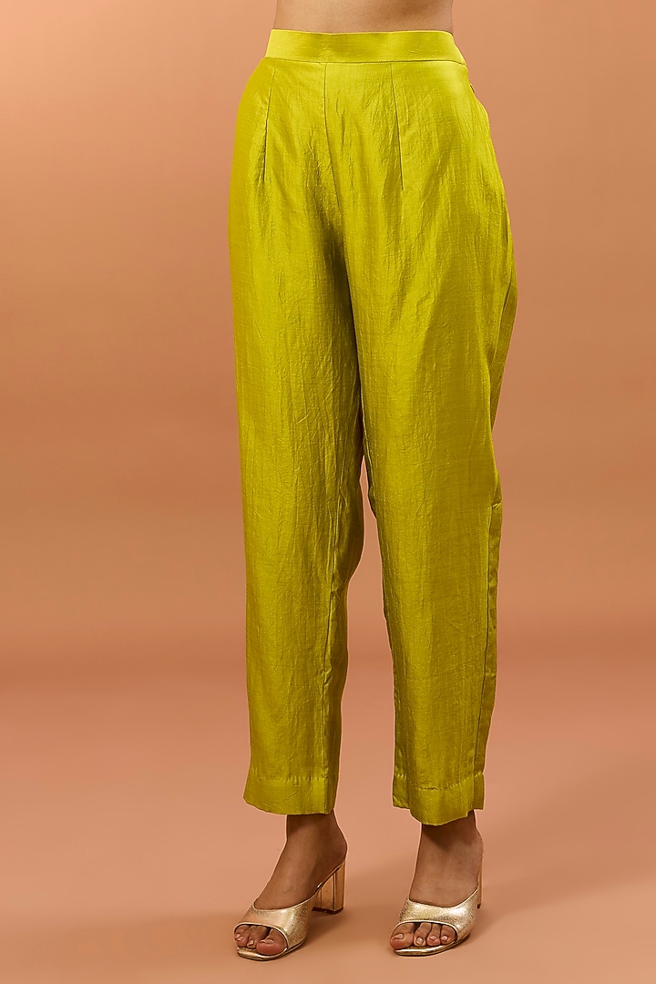 Green Pure Spun Silk Pearl Work Angrakha Kurta Set by SURBHI SHAH at Pernia's Pop Up Shop