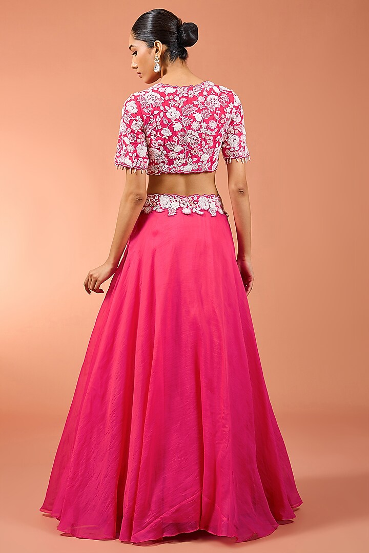 Red Organza Pearl Work Wedding Lehenga Set by SURBHI SHAH at Pernia's Pop Up Shop