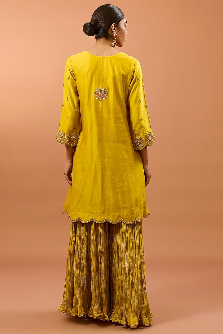 Yellow Crushed Wedding Sharara Set by SURBHI SHAH at Pernia's Pop Up Shop