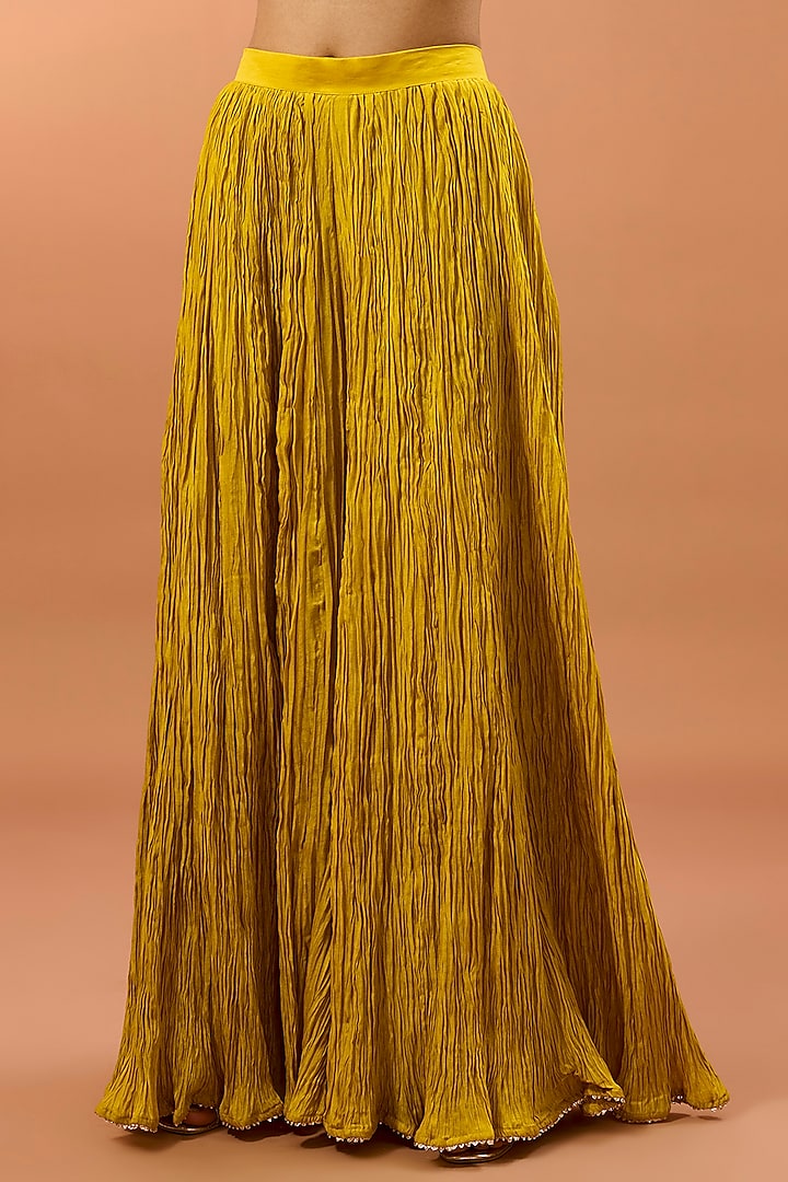 Yellow Crushed Wedding Sharara Set by SURBHI SHAH at Pernia's Pop Up Shop