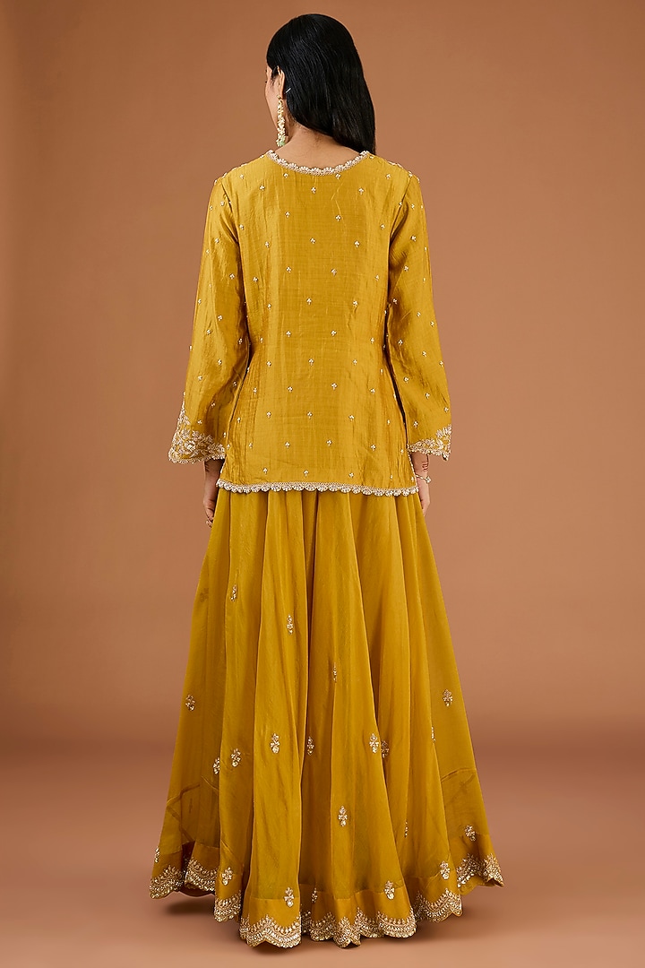 Mustard Yellow Organza Wedding Sharara Set by SURBHI SHAH at Pernia's Pop Up Shop