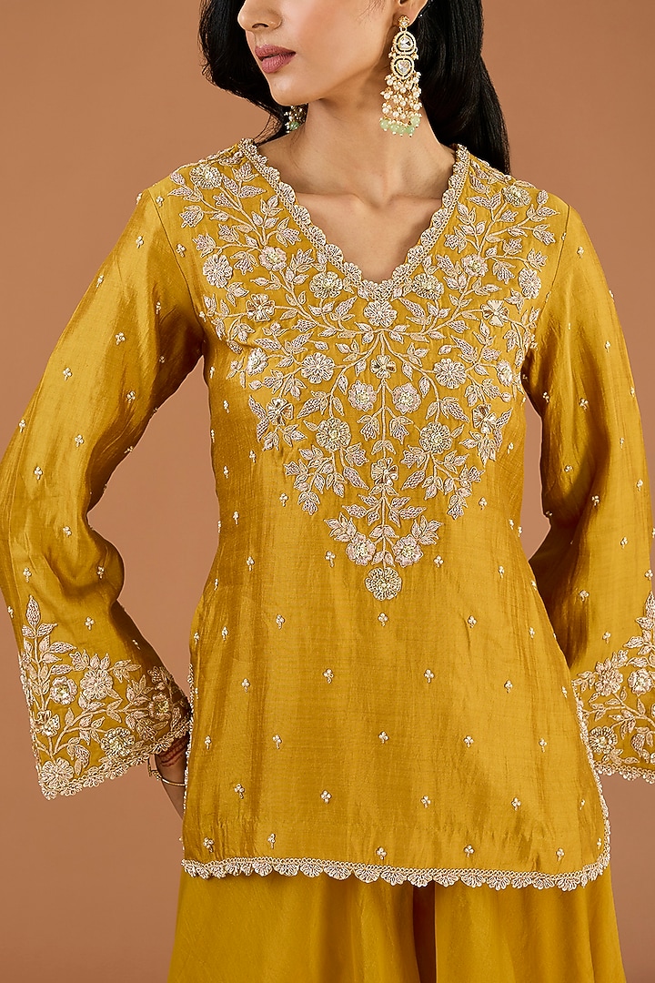 Mustard Yellow Organza Wedding Sharara Set by SURBHI SHAH at Pernia's Pop Up Shop