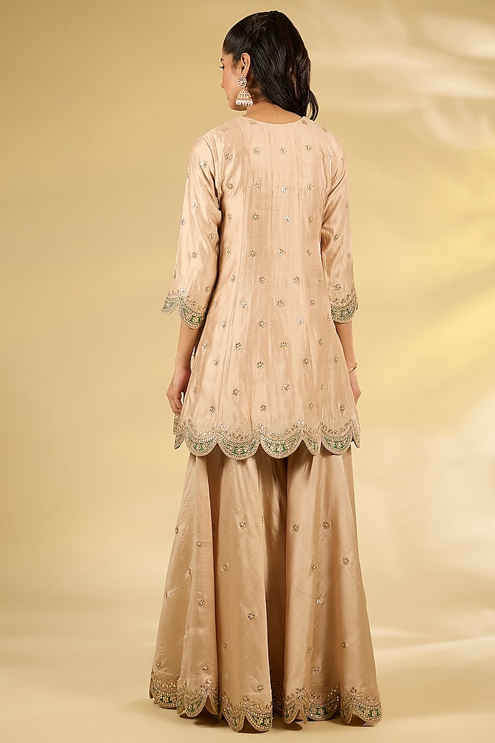 Champagne Spun Silk Marori Work Short Wedding Anarkali Set by SURBHI SHAH at Pernia's Pop Up Shop
