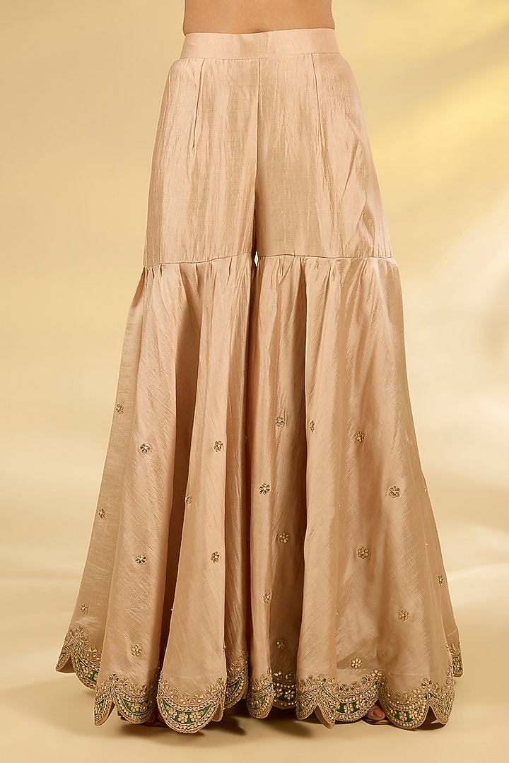 Champagne Spun Silk Marori Work Short Wedding Anarkali Set by SURBHI SHAH at Pernia's Pop Up Shop