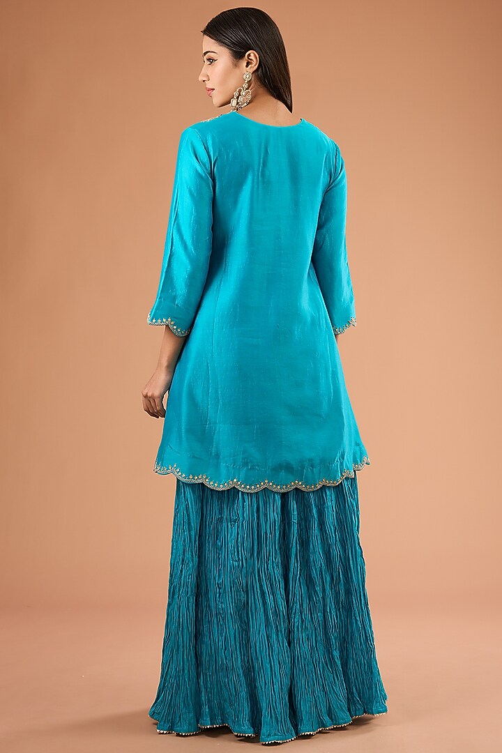 Turquoise Crushed Wedding Sharara Set by SURBHI SHAH at Pernia's Pop Up Shop