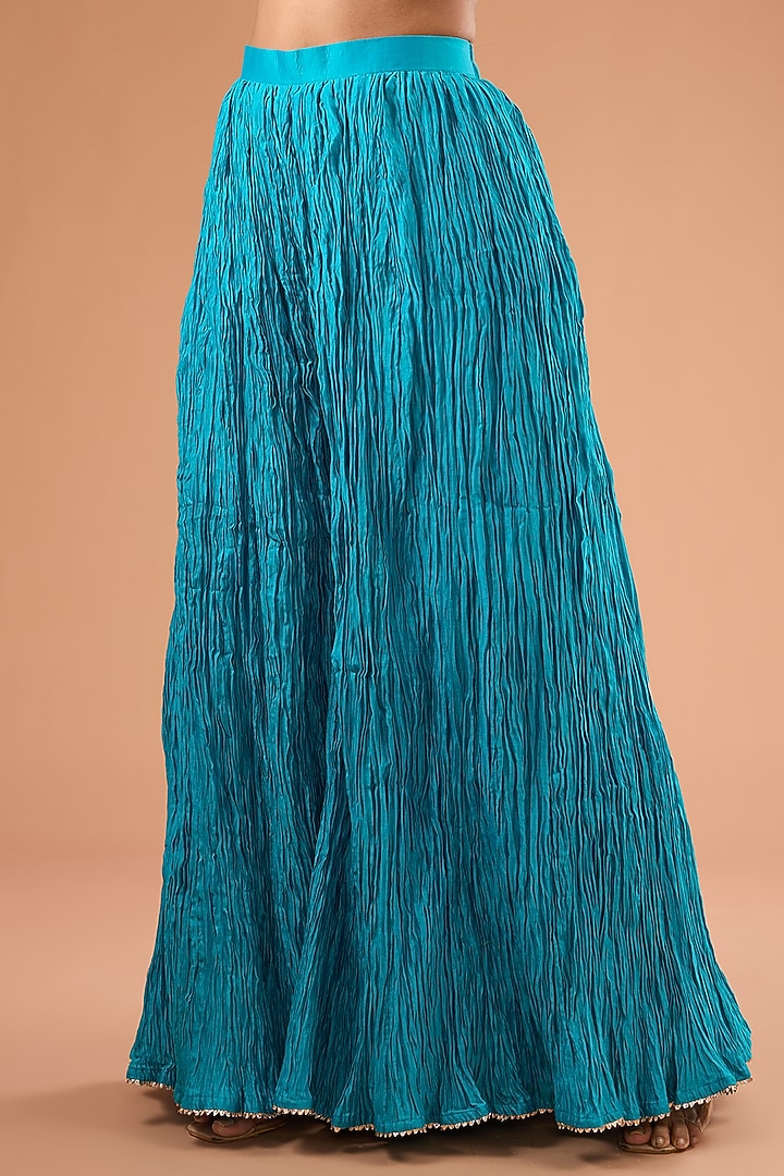 Turquoise Crushed Wedding Sharara Set by SURBHI SHAH at Pernia's Pop Up Shop