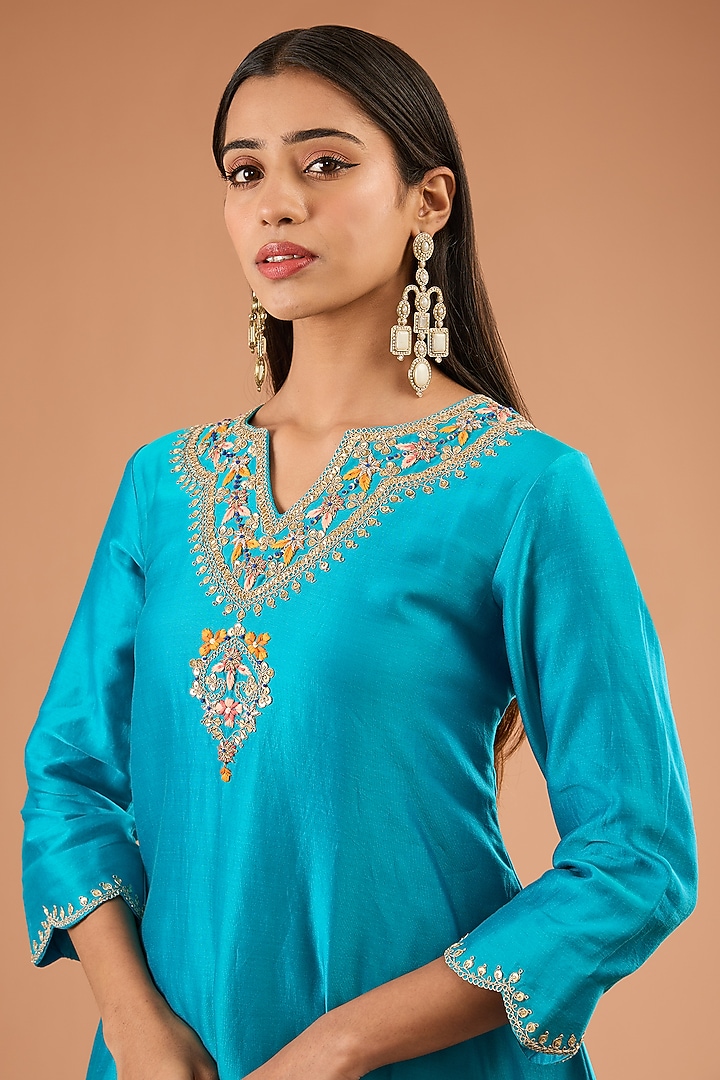 Turquoise Crushed Wedding Sharara Set by SURBHI SHAH at Pernia's Pop Up Shop