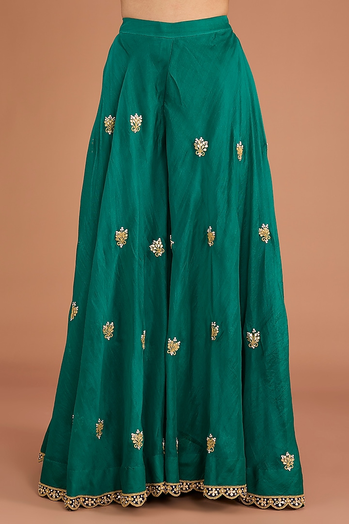 Emerald Green Kora Silk Wedding Sharara Set by SURBHI SHAH at Pernia's Pop Up Shop