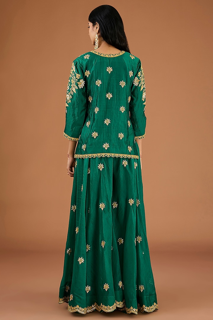Emerald Green Organza Pearl Work Wedding Sharara Set by SURBHI SHAH at Pernia's Pop Up Shop