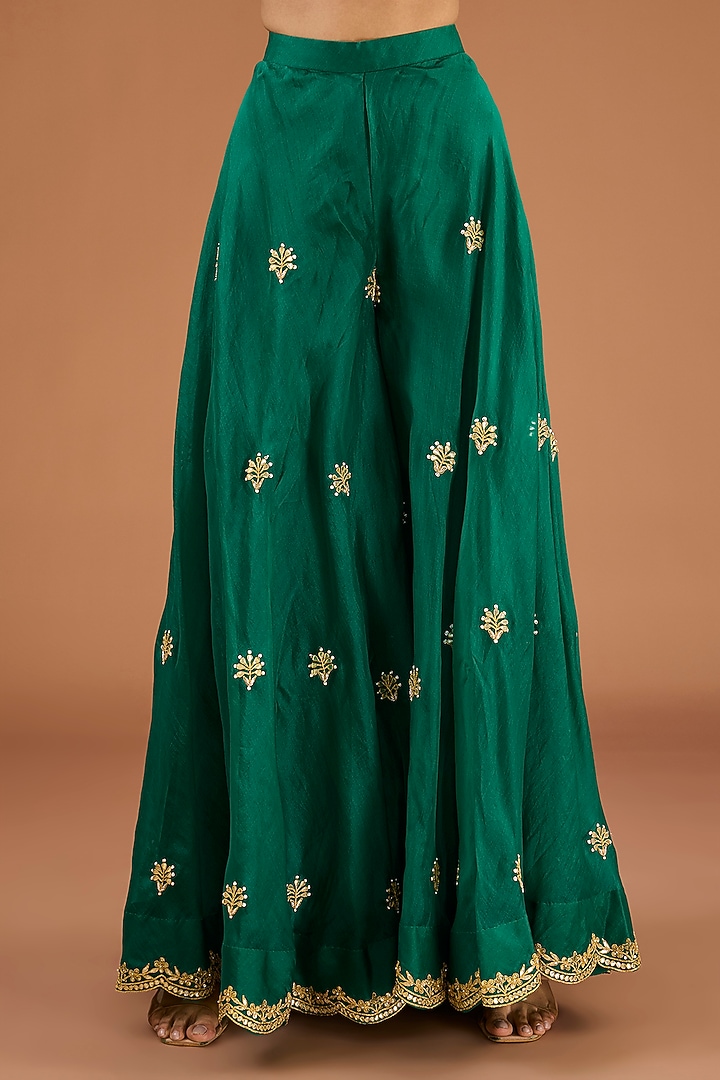 Emerald Green Organza Pearl Work Wedding Sharara Set by SURBHI SHAH at Pernia's Pop Up Shop
