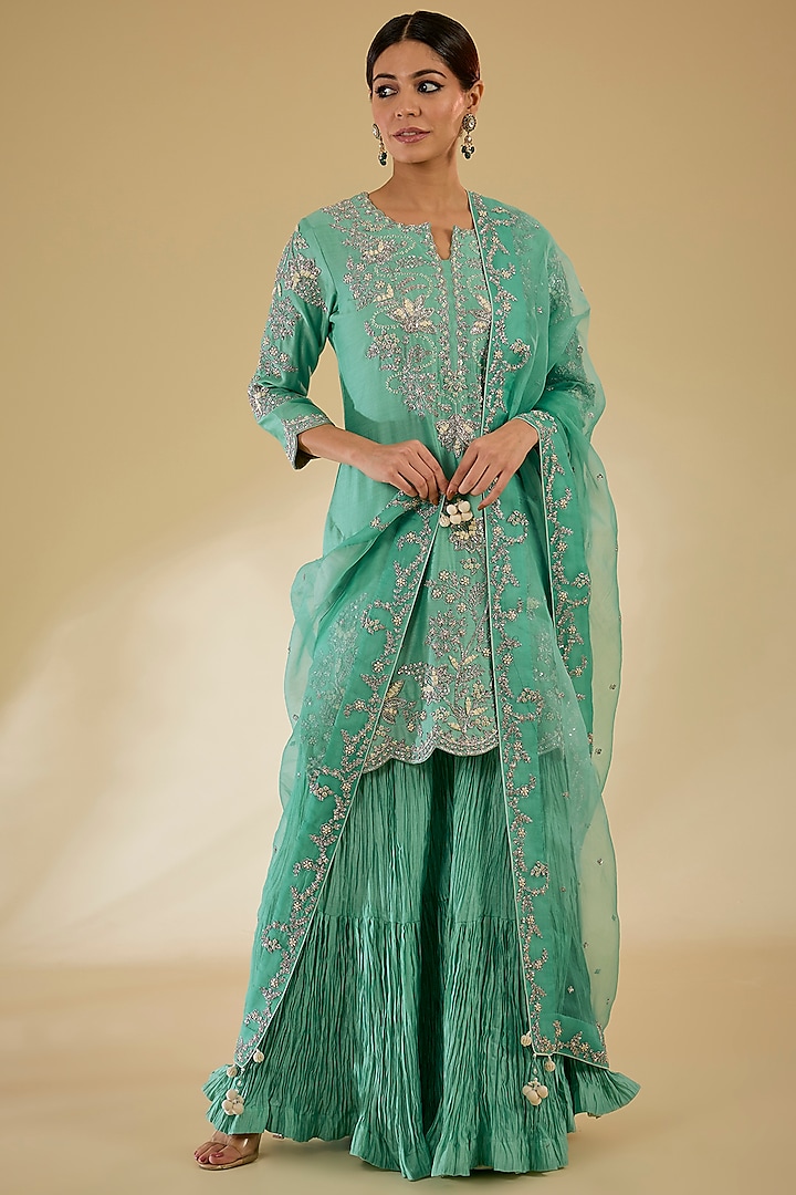 Aqua Pure Banarasi Chanderi Kurta Set by SURBHI SHAH at Pernia's Pop Up Shop