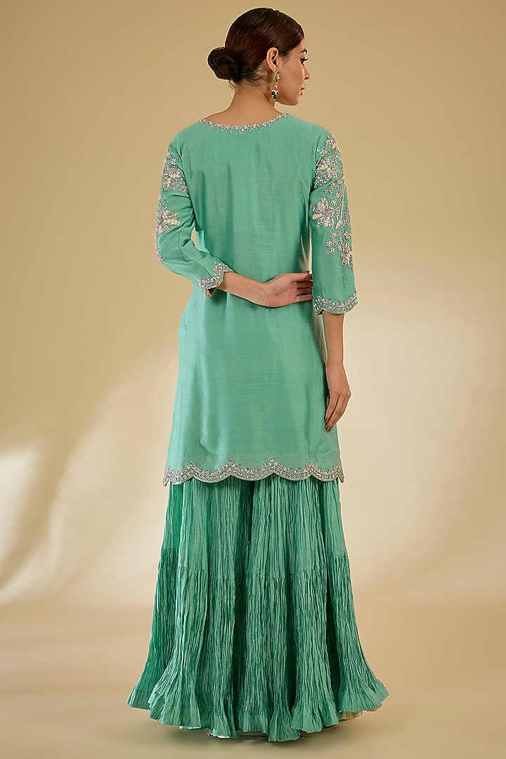 Aqua Pure Banarasi Chanderi Kurta Set by SURBHI SHAH at Pernia's Pop Up Shop