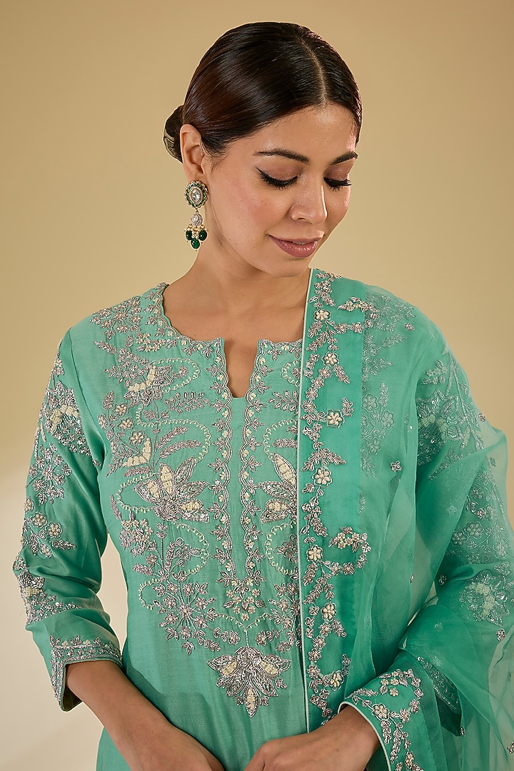 Aqua Pure Banarasi Chanderi Kurta Set by SURBHI SHAH at Pernia's Pop Up Shop