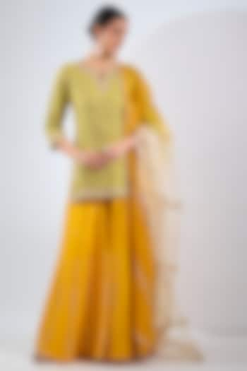 Yellow Parrot Spun Marori Work Sharara Set by SURBHI SHAH at Pernia's Pop Up Shop