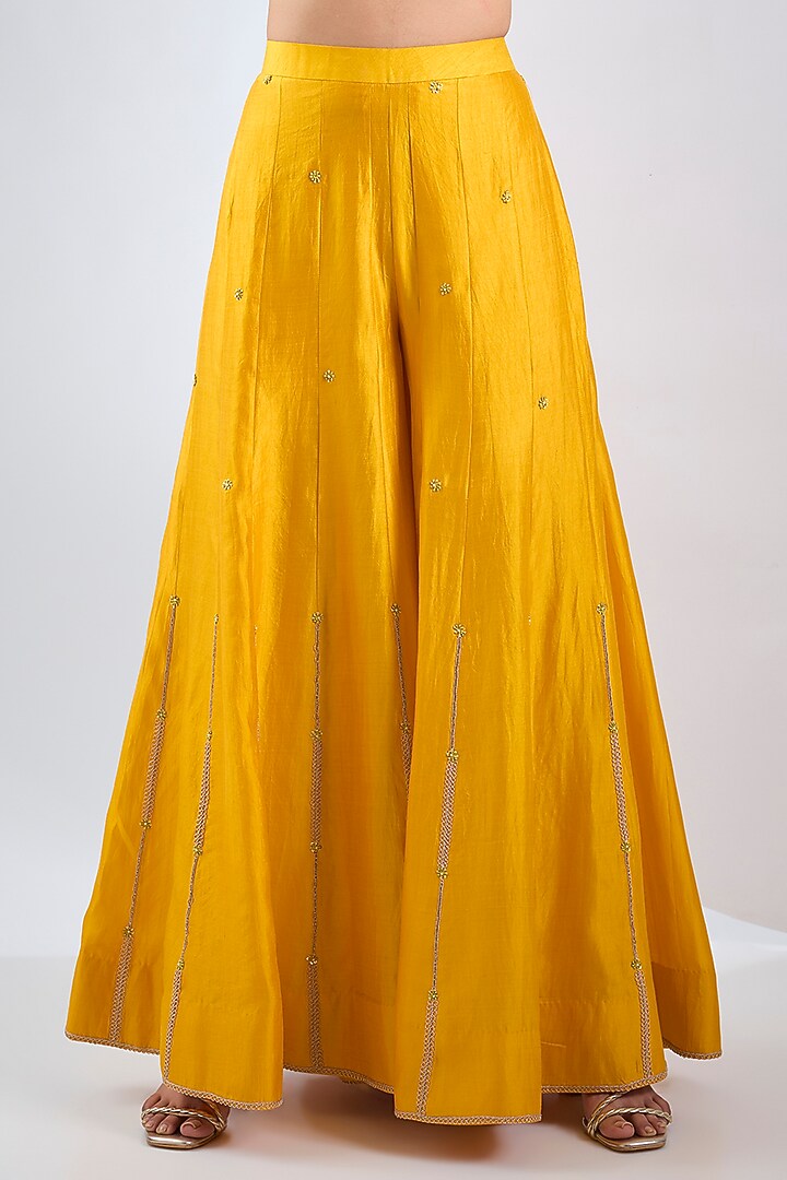 Yellow Parrot Spun Marori Work Wedding Sharara Set by SURBHI SHAH at Pernia's Pop Up Shop