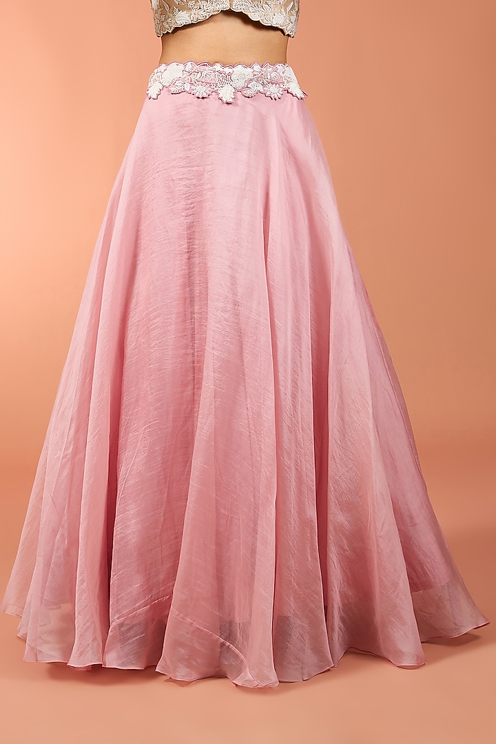 Pink Organza Pearl Work Wedding Lehenga Set by SURBHI SHAH at Pernia's Pop Up Shop