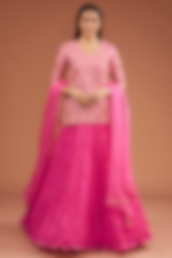 Strawberry Pure Spun Silk Crushed Skirt Set by SURBHI SHAH at Pernia's Pop Up Shop