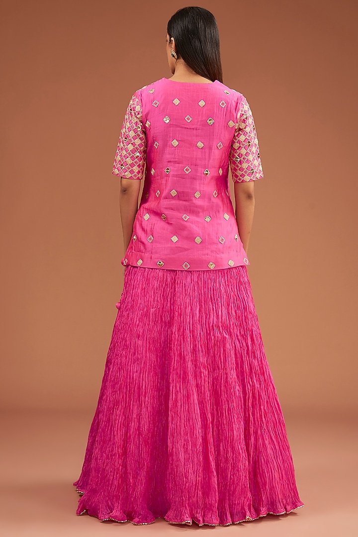 Strawberry Pure Spun Silk Crushed Skirt Set by SURBHI SHAH at Pernia's Pop Up Shop