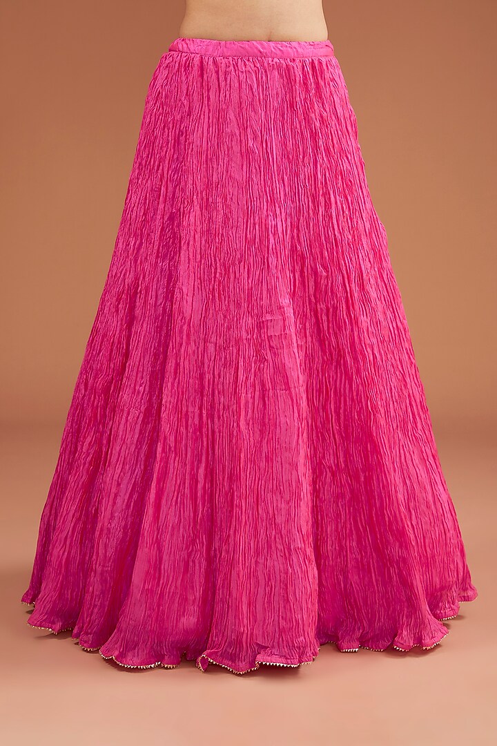 Strawberry Pure Spun Silk Crushed Skirt Set by SURBHI SHAH at Pernia's Pop Up Shop