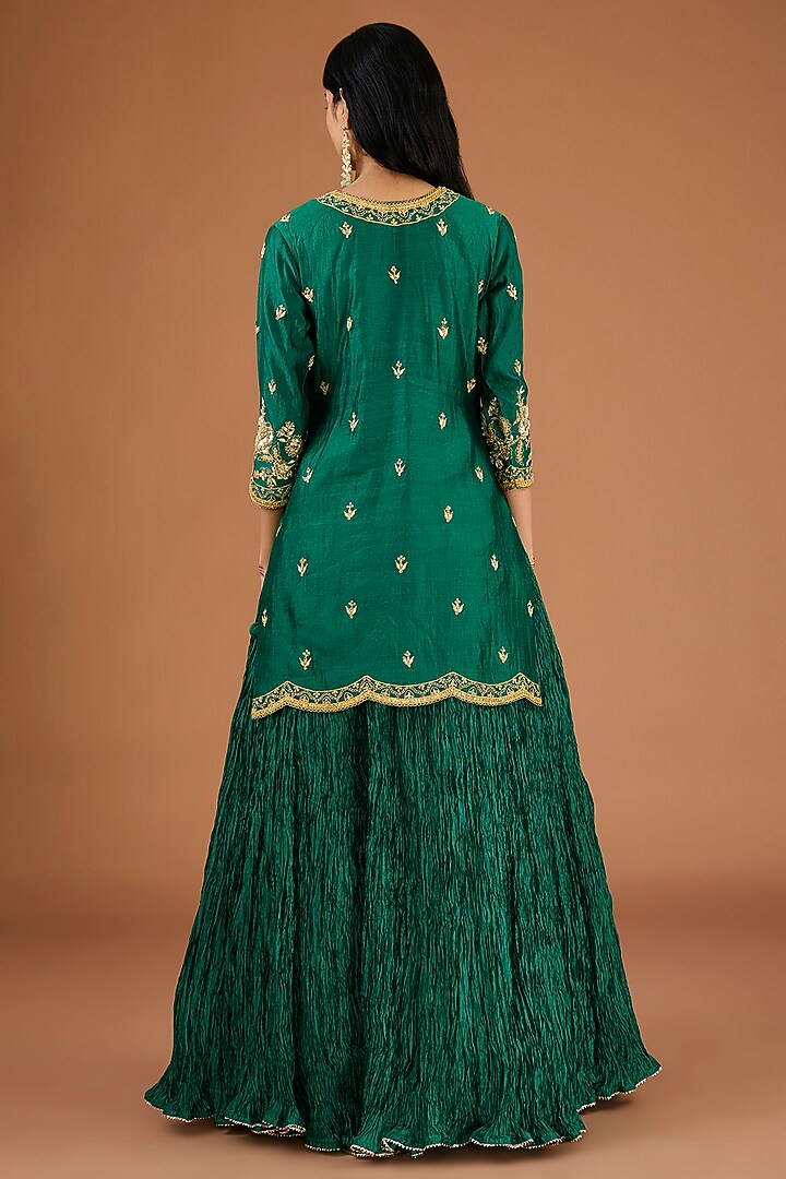 Emerald Green Kora Silk Crushed Skirt Set by SURBHI SHAH at Pernia's Pop Up Shop