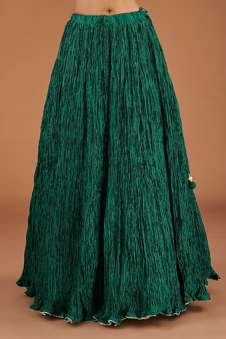 Emerald Green Kora Silk Crushed Skirt Set by SURBHI SHAH at Pernia's Pop Up Shop