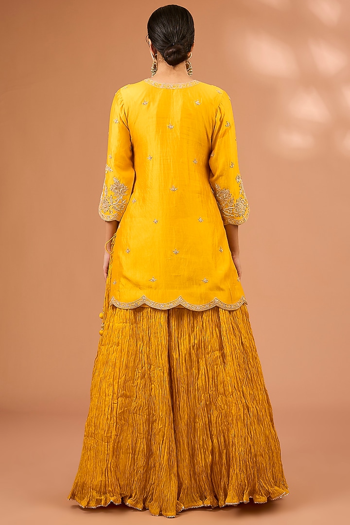 Lime Kora Silk Crushed Skirt set by SURBHI SHAH at Pernia's Pop Up Shop