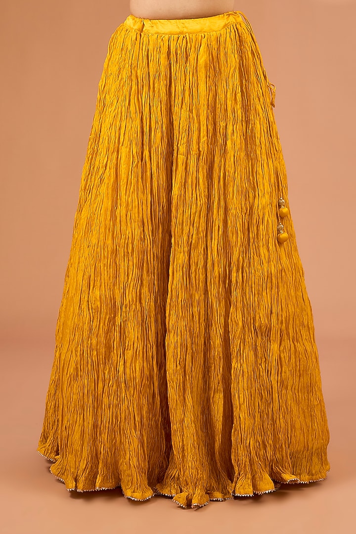 Lime Kora Silk Crushed Skirt set by SURBHI SHAH at Pernia's Pop Up Shop