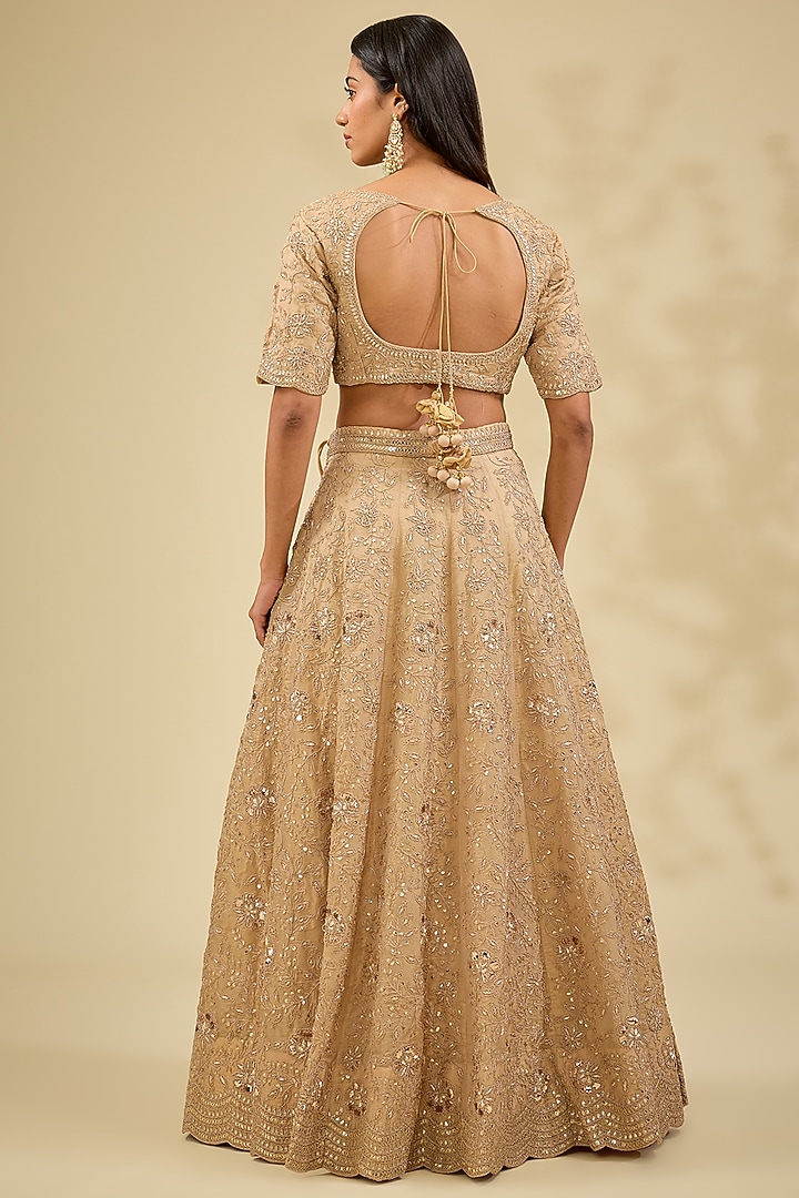 Golden Tissue Mukaish & Marodi Work Bridal Lehenga Set by Surbhi Shah at Pernia's Pop Up Shop