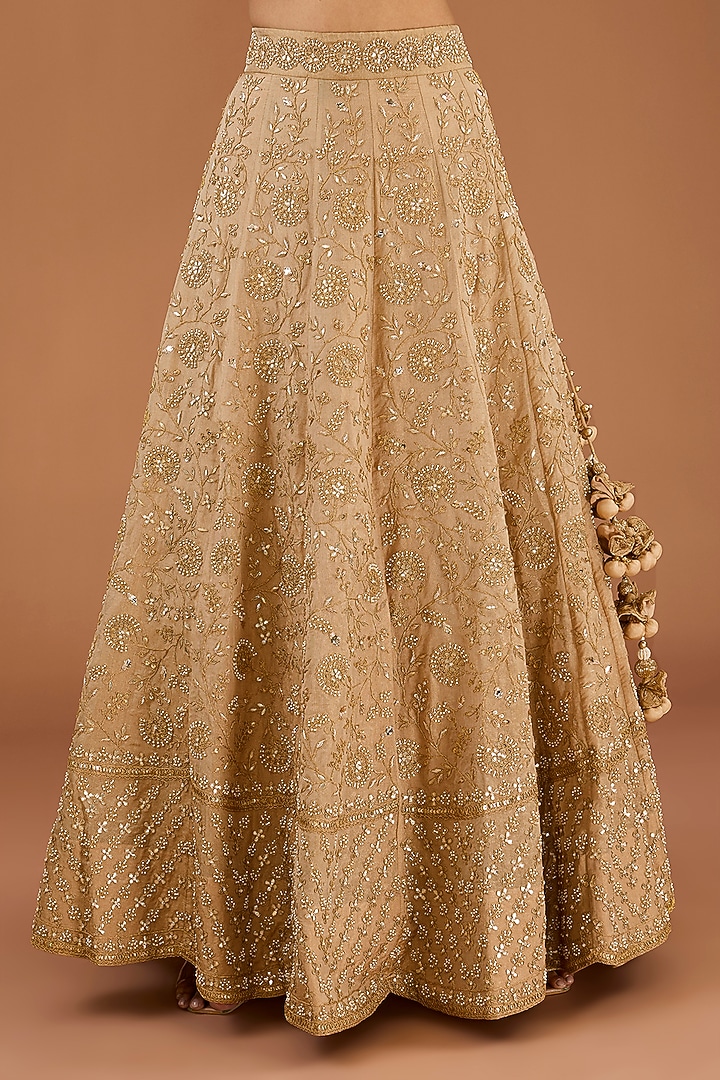 Golden Tissue Zardosi & Pearl Work Bridal Lehenga Set by SURBHI SHAH at Pernia's Pop Up Shop