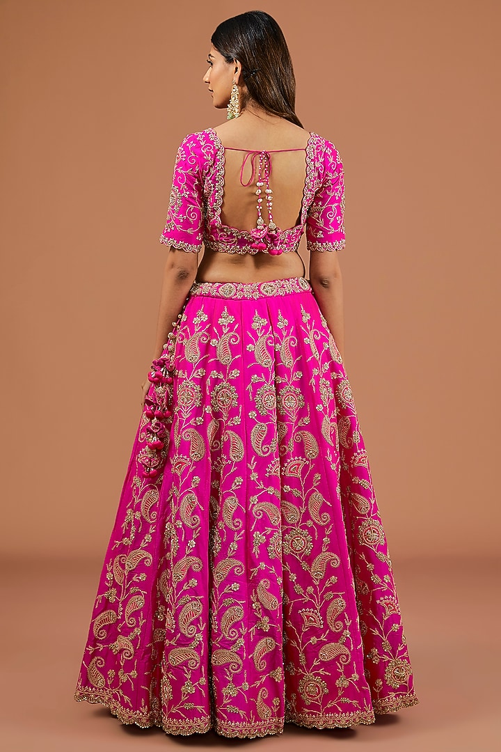 Hot Pink Silk Zardosi Embroidered Bridal Lehenga Set by SURBHI SHAH at Pernia's Pop Up Shop