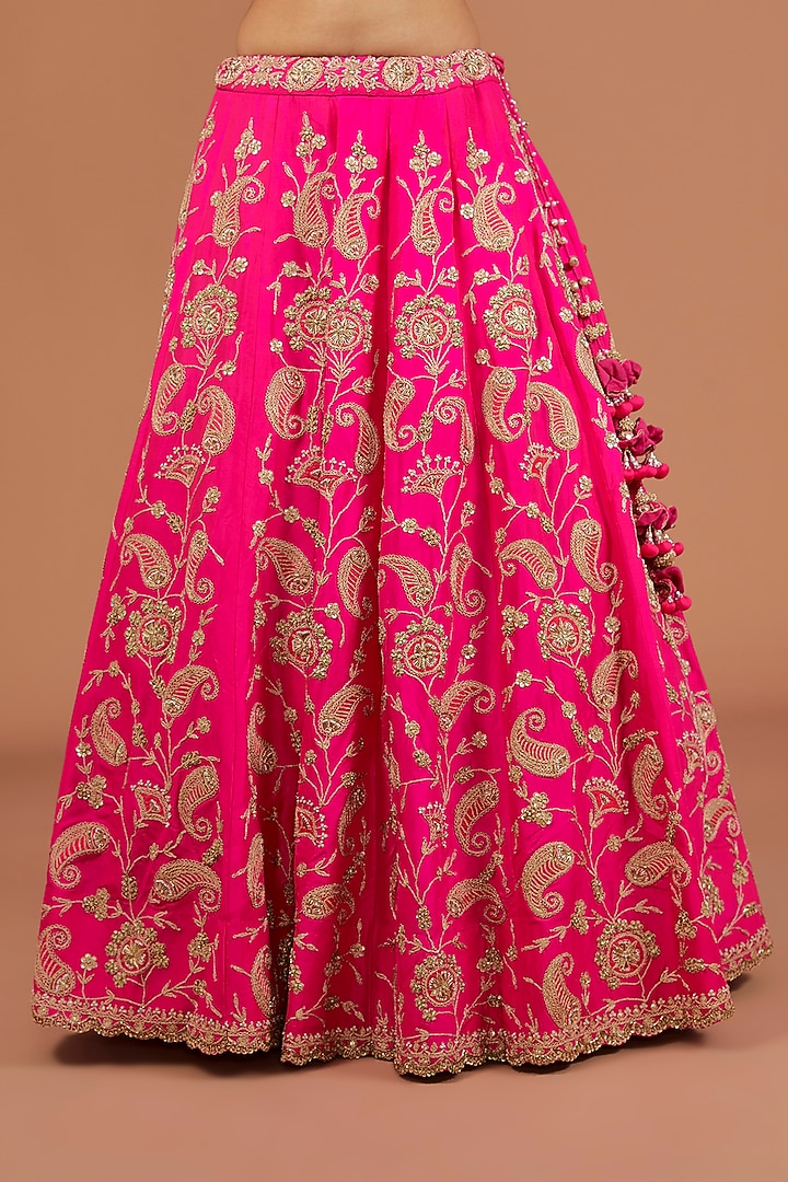 Hot Pink Silk Zardosi Embroidered Bridal Lehenga Set by SURBHI SHAH at Pernia's Pop Up Shop