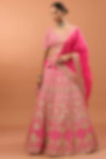 Hot Pink Silk Marori & Gota Work Bridal Lehenga Set by SURBHI SHAH at Pernia's Pop Up Shop