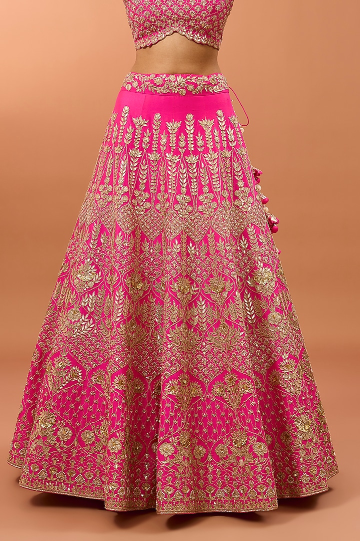 Hot Pink Silk Marori & Gota Work Bridal Lehenga Set by SURBHI SHAH at Pernia's Pop Up Shop