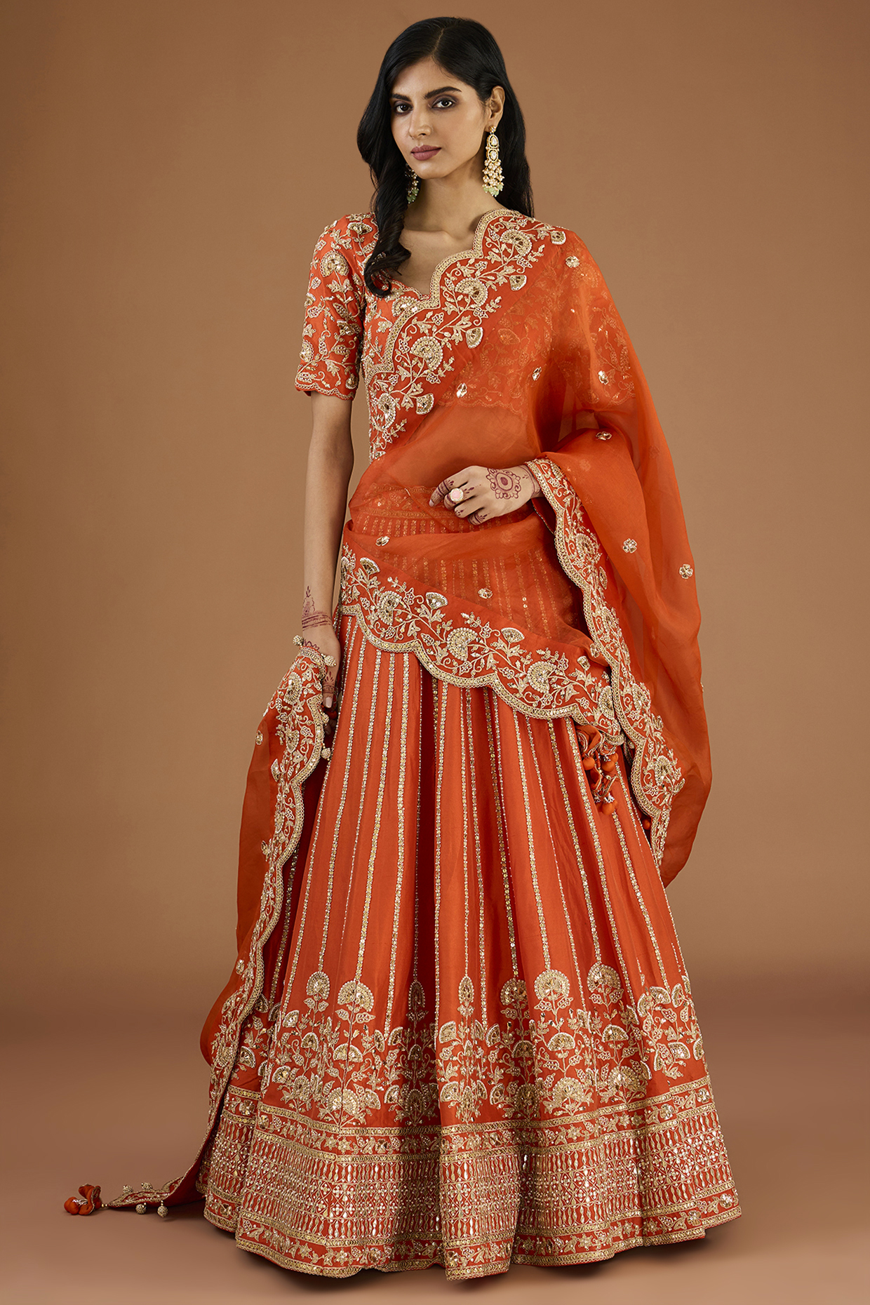 burnt orange bridal lehenga