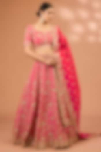 Red Silk Zardosi & Marori Work Bridal Lehenga Set by SURBHI SHAH at Pernia's Pop Up Shop