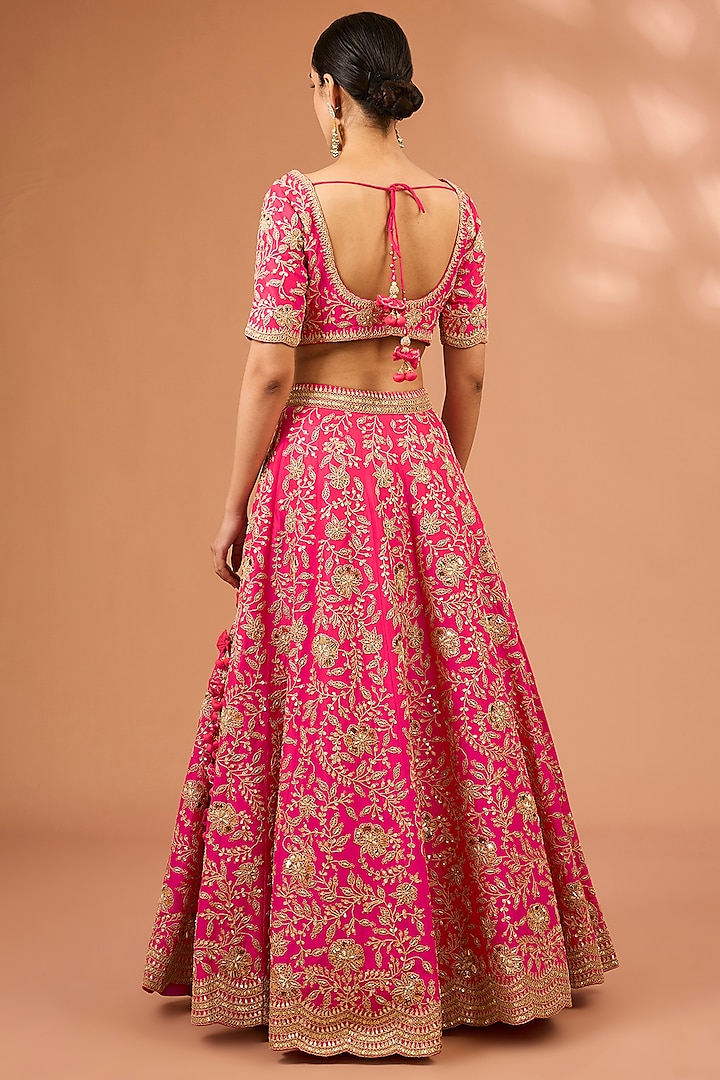 Red Silk Zardosi & Marori Work Bridal Lehenga Set by SURBHI SHAH at Pernia's Pop Up Shop