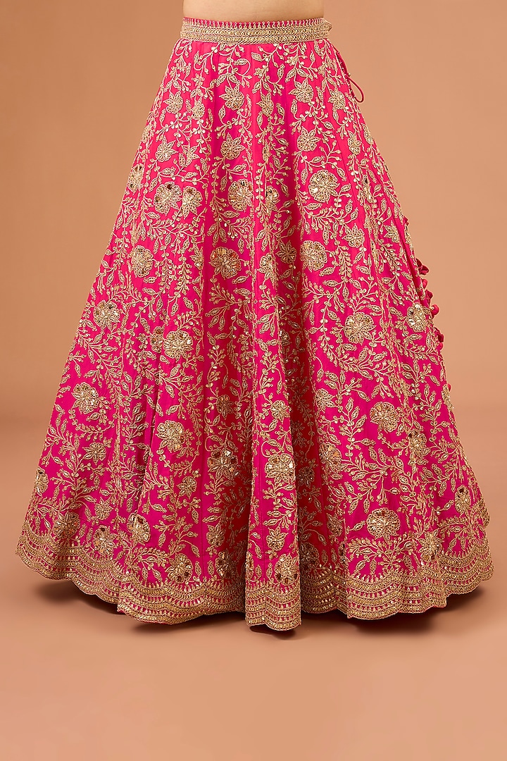 Red Silk Zardosi & Marori Work Bridal Lehenga Set by SURBHI SHAH at Pernia's Pop Up Shop