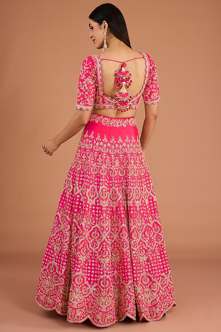 Red Silk Zardosi & Resham Embroidered Bridal Lehenga Set by SURBHI SHAH at Pernia's Pop Up Shop
