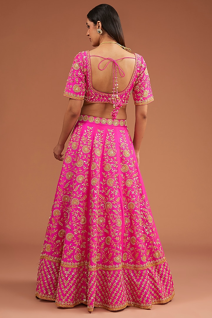 Hot Pink Silk Zardosi Embroidered Bridal Lehenga Set by SURBHI SHAH at Pernia's Pop Up Shop