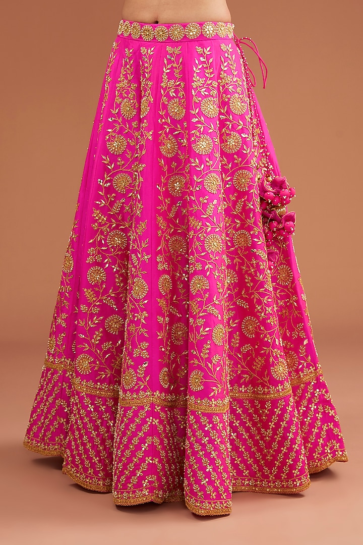 Hot Pink Silk Zardosi Embroidered Bridal Lehenga Set by SURBHI SHAH at Pernia's Pop Up Shop