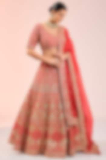 Burnt Orange Pure Silk Gota Work Bridal Lehenga Set by SURBHI SHAH at Pernia's Pop Up Shop