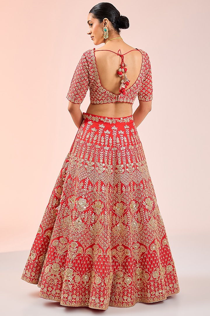 Burnt Orange Pure Silk Gota Work Bridal Lehenga Set by SURBHI SHAH at Pernia's Pop Up Shop