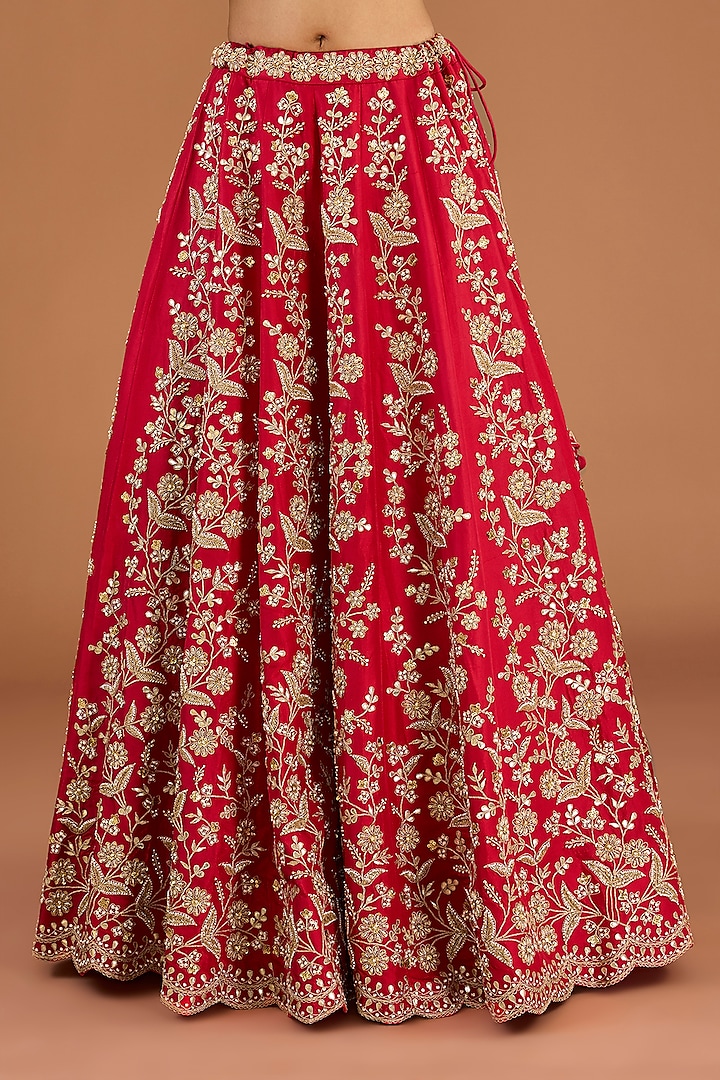 Red Silk Cutdana & Sequin Work Bridal Lehenga Set by SURBHI SHAH at Pernia's Pop Up Shop