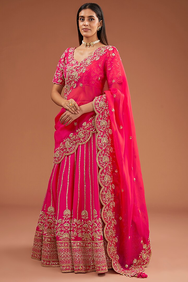 Red Silk Zardosi Embroidered Bridal lehenga for 22 Lehenga Set by SURBHI SHAH at Pernia's Pop Up Shop