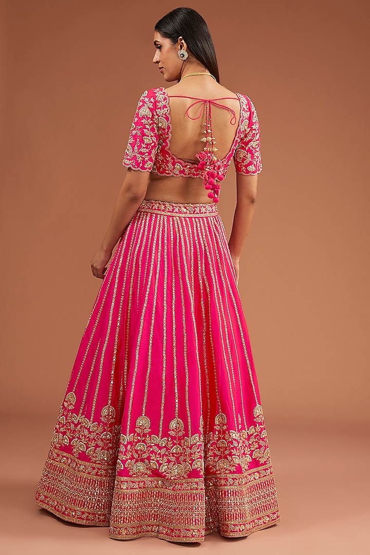 Red Silk Zardosi Embroidered Bridal Lehenga Set by SURBHI SHAH at Pernia's Pop Up Shop