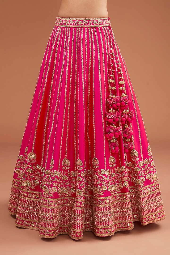 Red Silk Zardosi Embroidered Bridal Lehenga Set by SURBHI SHAH at Pernia's Pop Up Shop