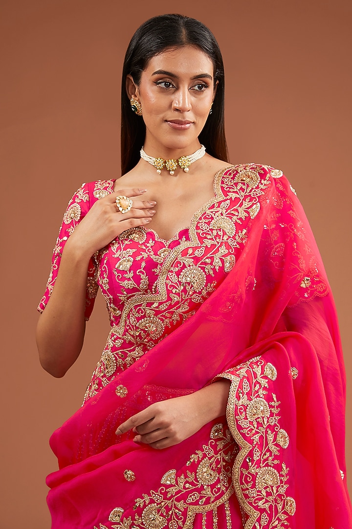 Red Silk Zardosi Embroidered Bridal Lehenga Set by SURBHI SHAH at Pernia's Pop Up Shop